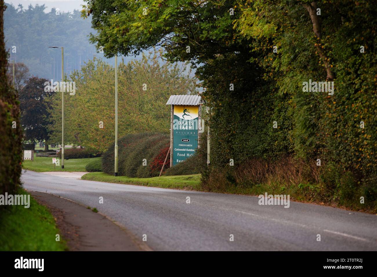 road for Darts Farm  from empty road in Topsham Devon Stock Photo