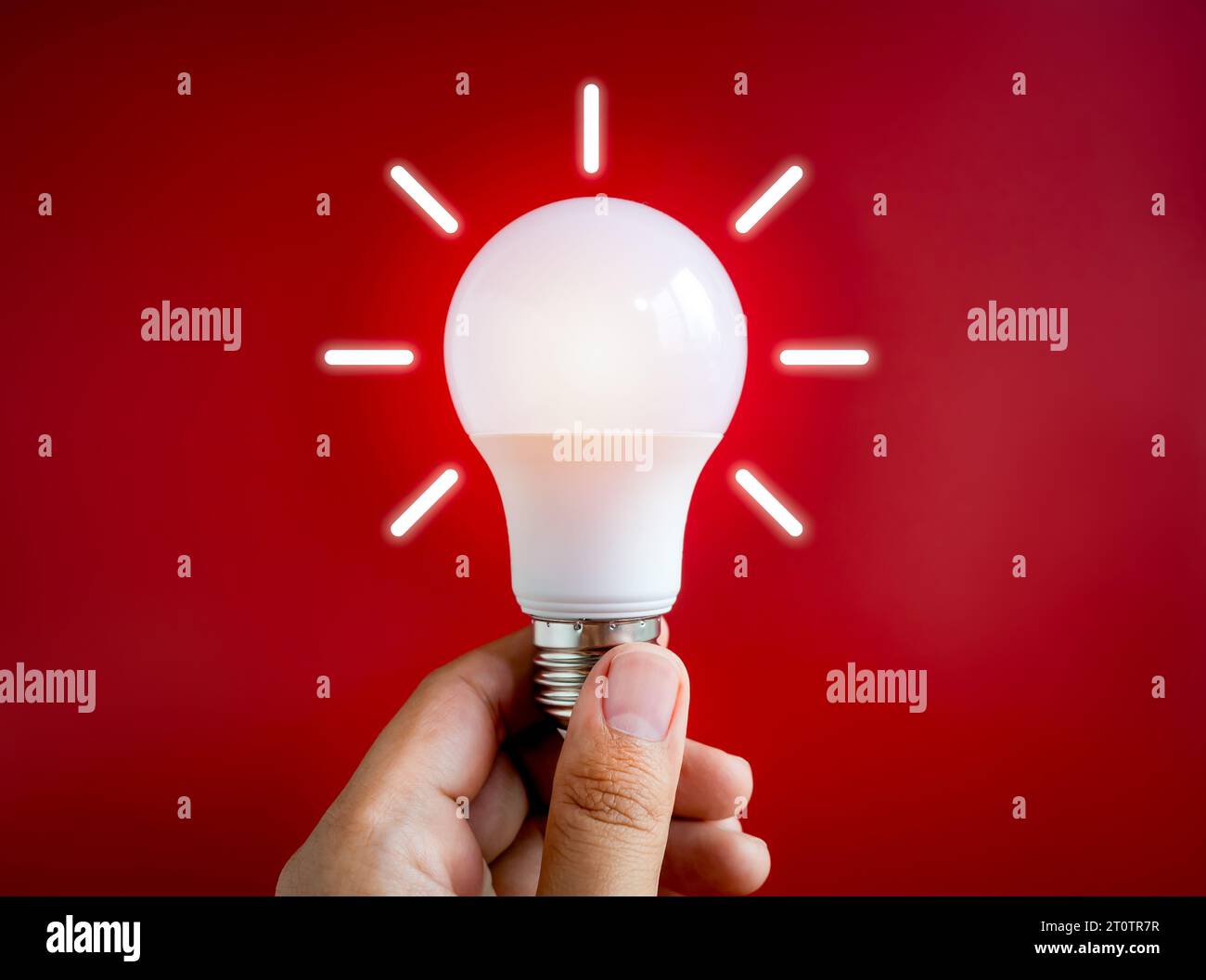 Glowing white light bulb with graphic radius neon style, holding by