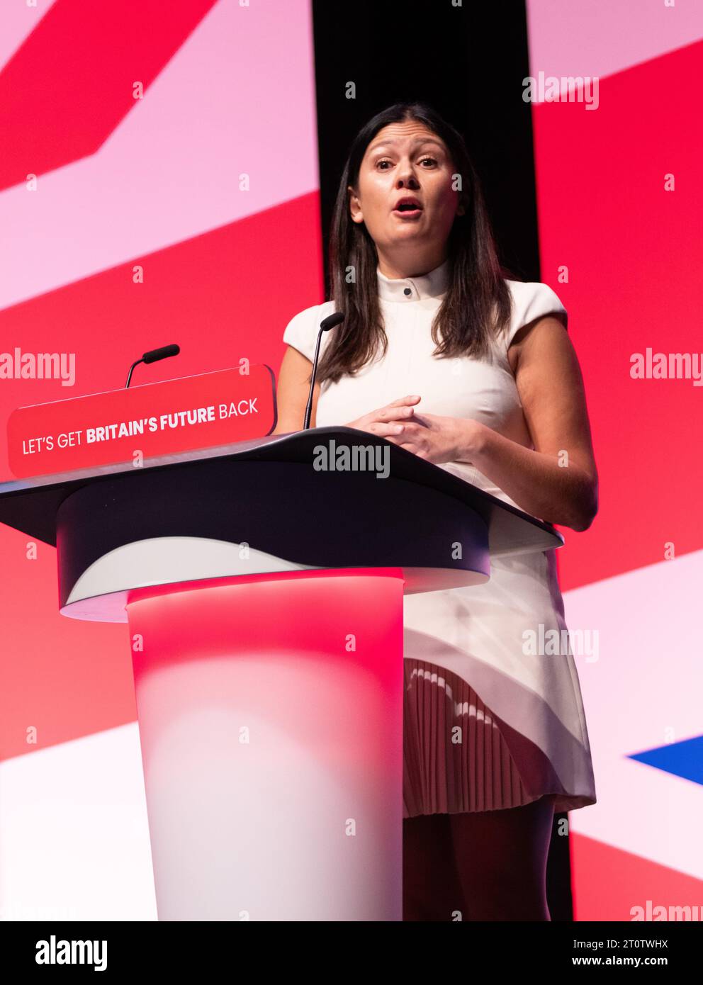 Lisa Nandy Shadow Cabinet Minister for International Development speech, on the 2nd day of Labour Conference 2023.Liverpool UK. Credit: GaryRobertsphotography/Alamy Live News Stock Photo