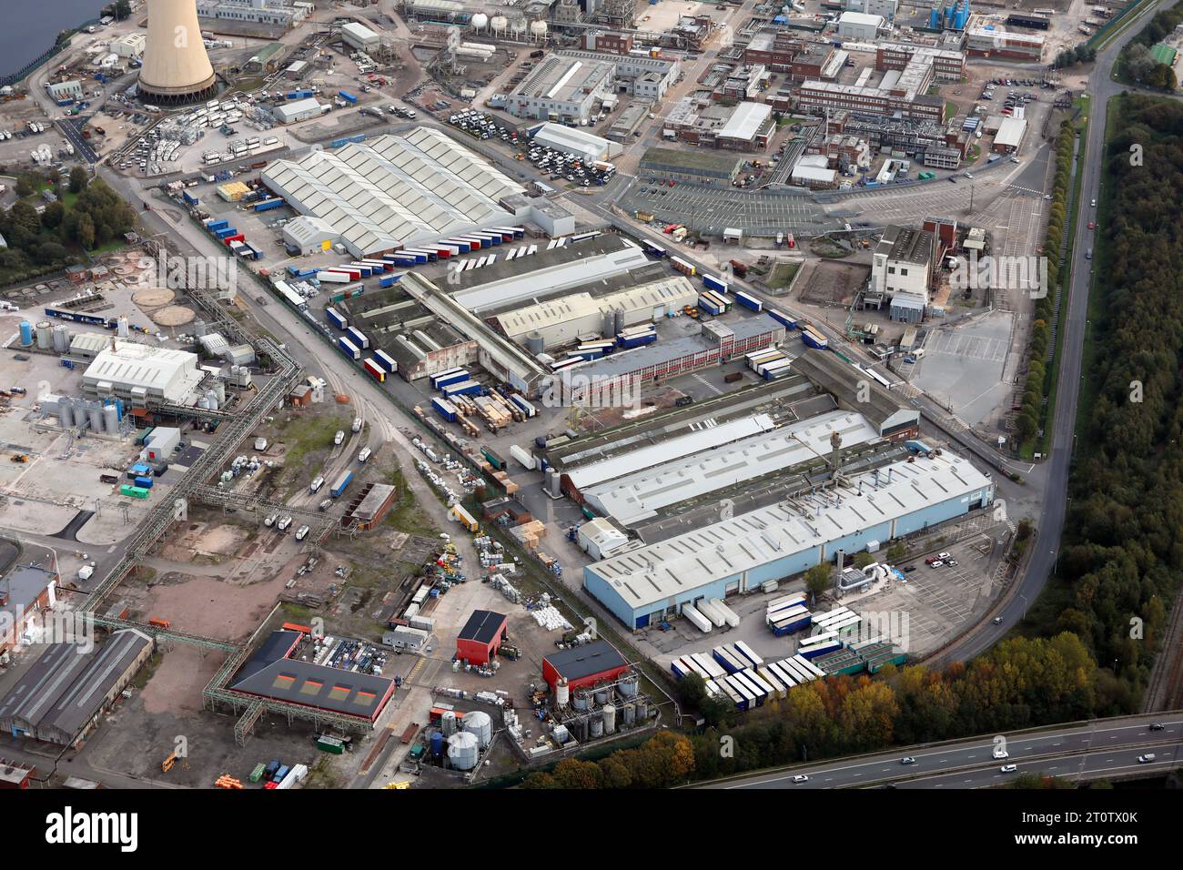 aerial view of Innospec Manufacturing Park, Ellesmere Port, Cheshire Stock Photo