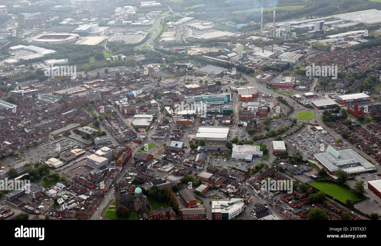 aerial view of St Helens looking south towards the town centre Stock Photo