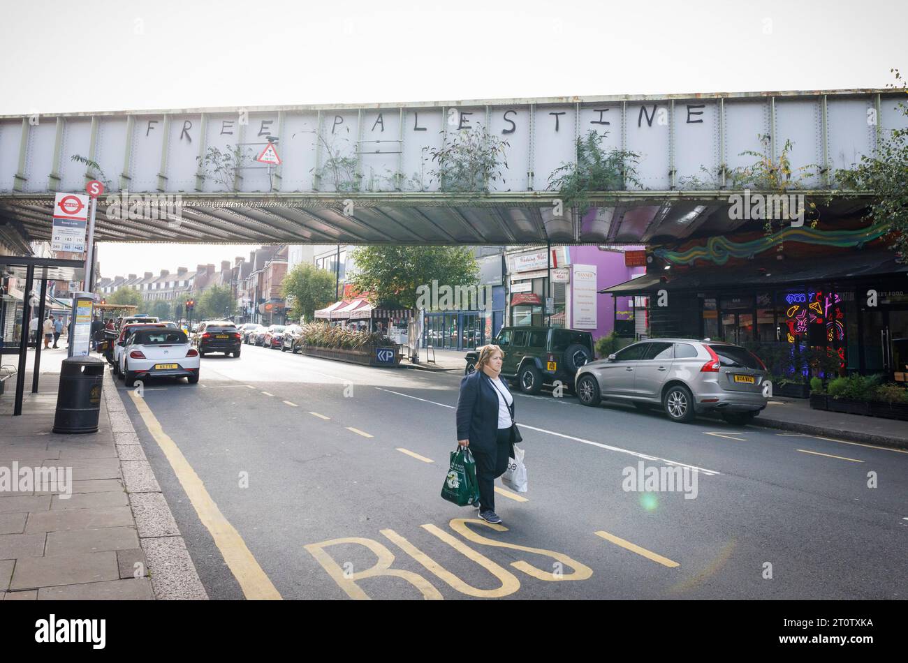 London, UK. 09th Oct, 2023. The words ' FREE PALESTINE' spray painted