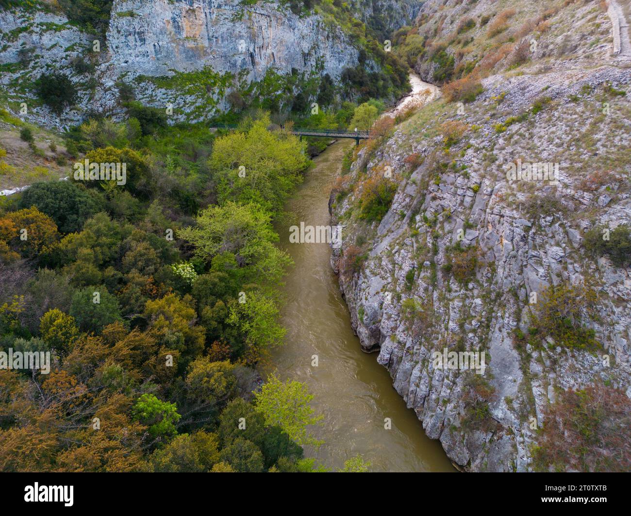 Aerial top view of the Aggitis canyon in Greece offers a breathtaking ...