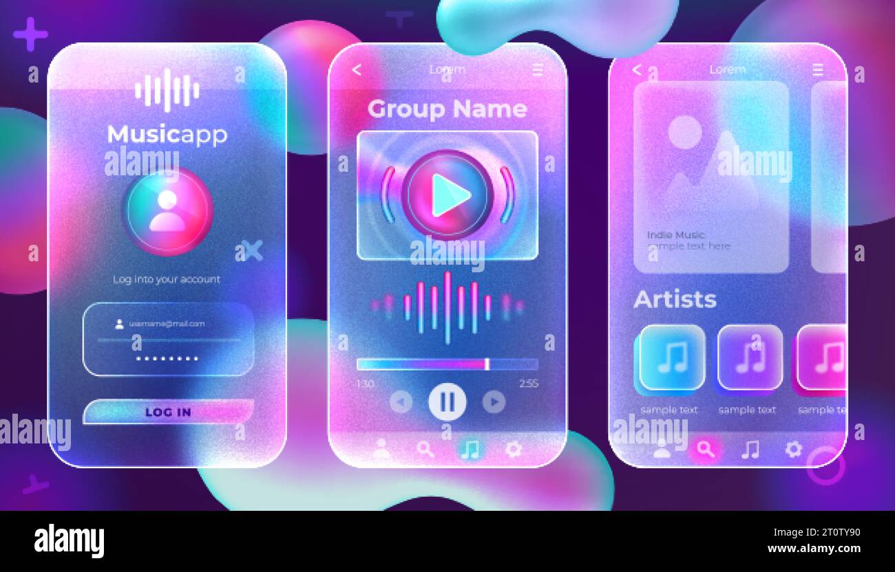 Glassmorphism Ui Design Of Music Application Mobile Ui Kits Frosted Acrylic Mobile App Vector