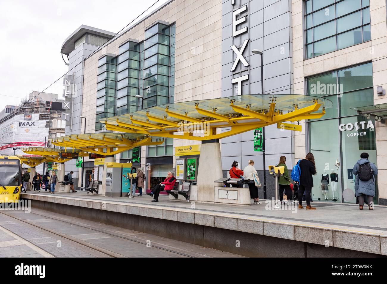 Manchester Metrolink tram light rail station network at Arndale centre and Exchange square tram