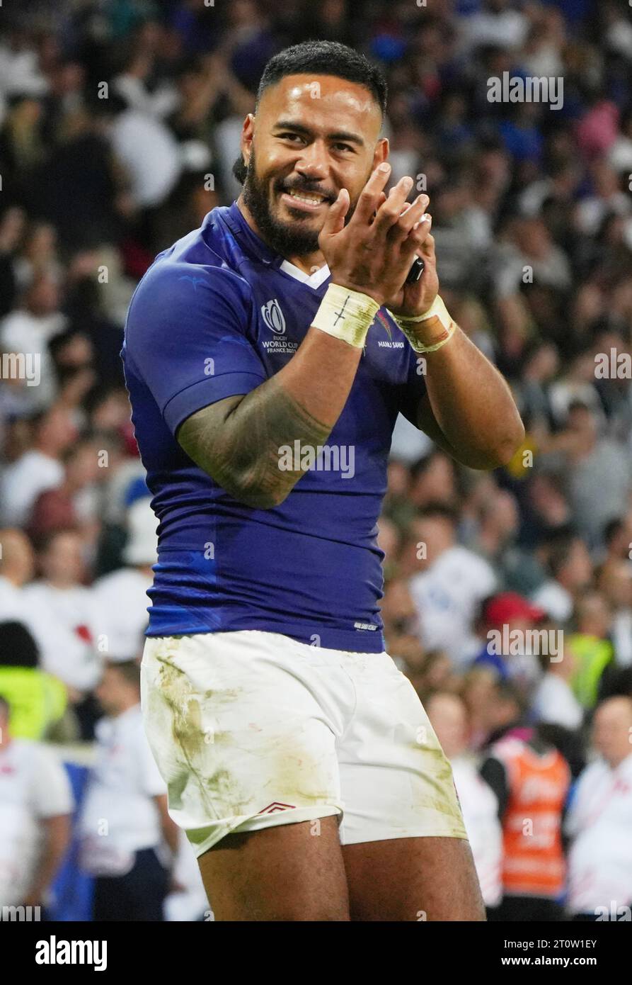 Manu Tuilagi of England at full time during the World Cup 2023, Pool D rugby union match between England and Samoa on October 7, 2023 at Pierre Mauroy stadium in Villeneuve-d'Ascq near Lille, France - Photo Laurent Lairys/DPPI Credit: DPPI Media/Alamy Live News Stock Photo