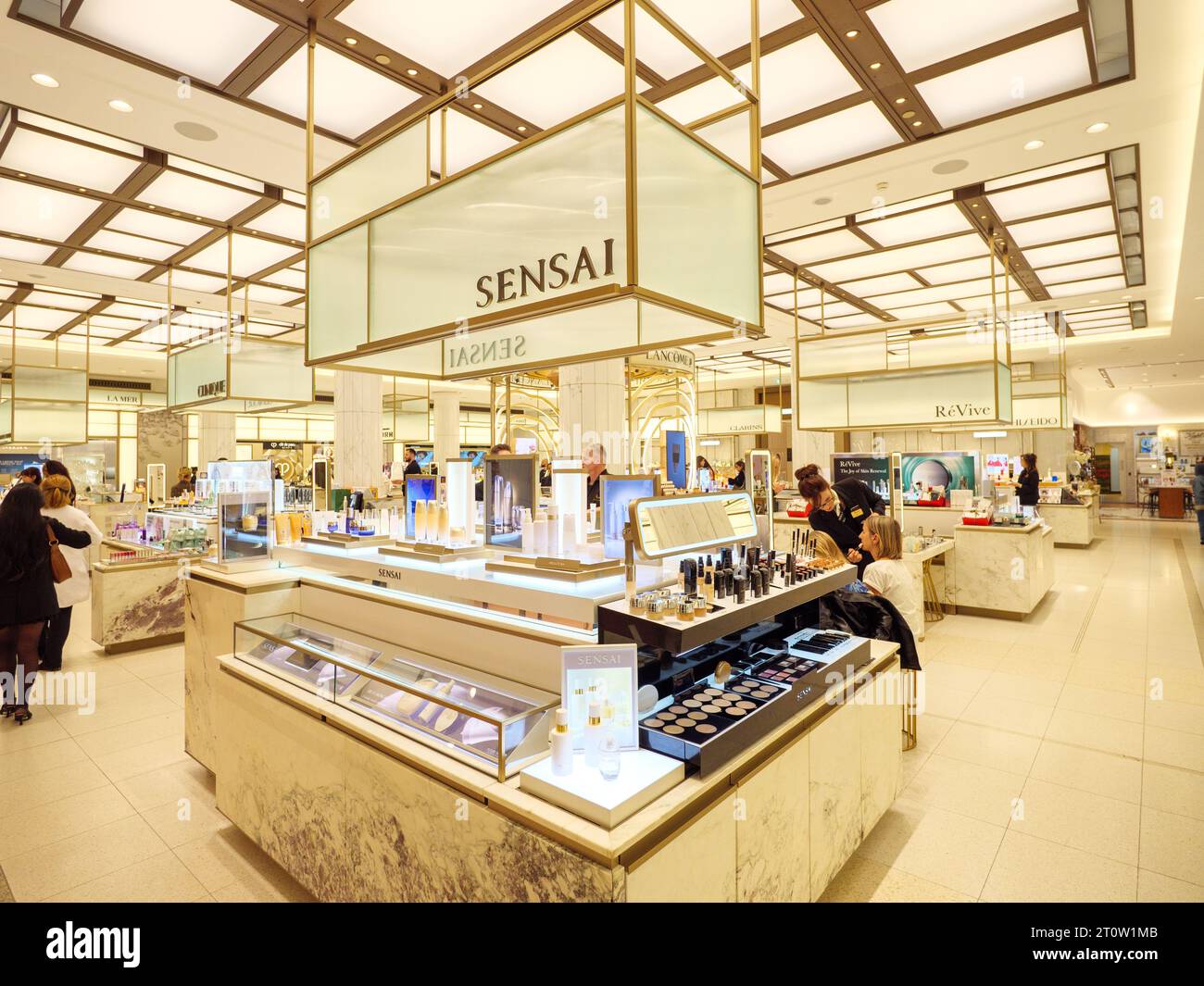 Cosmetics concessions inside the Beauty Halls of Harrods department