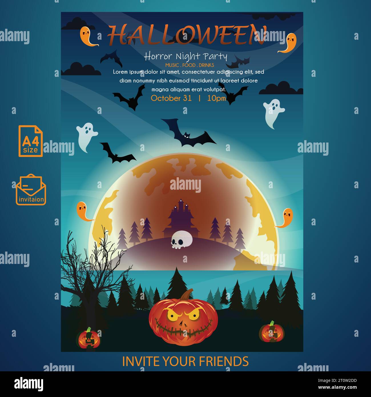 Horror night party poster design.Halloween night party flyer. Spooky ...