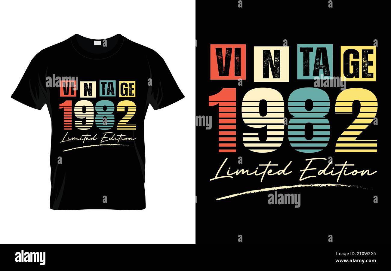 Vintage 1982 Limited Edition Happy Birthday living legend t shirt Stock Vector