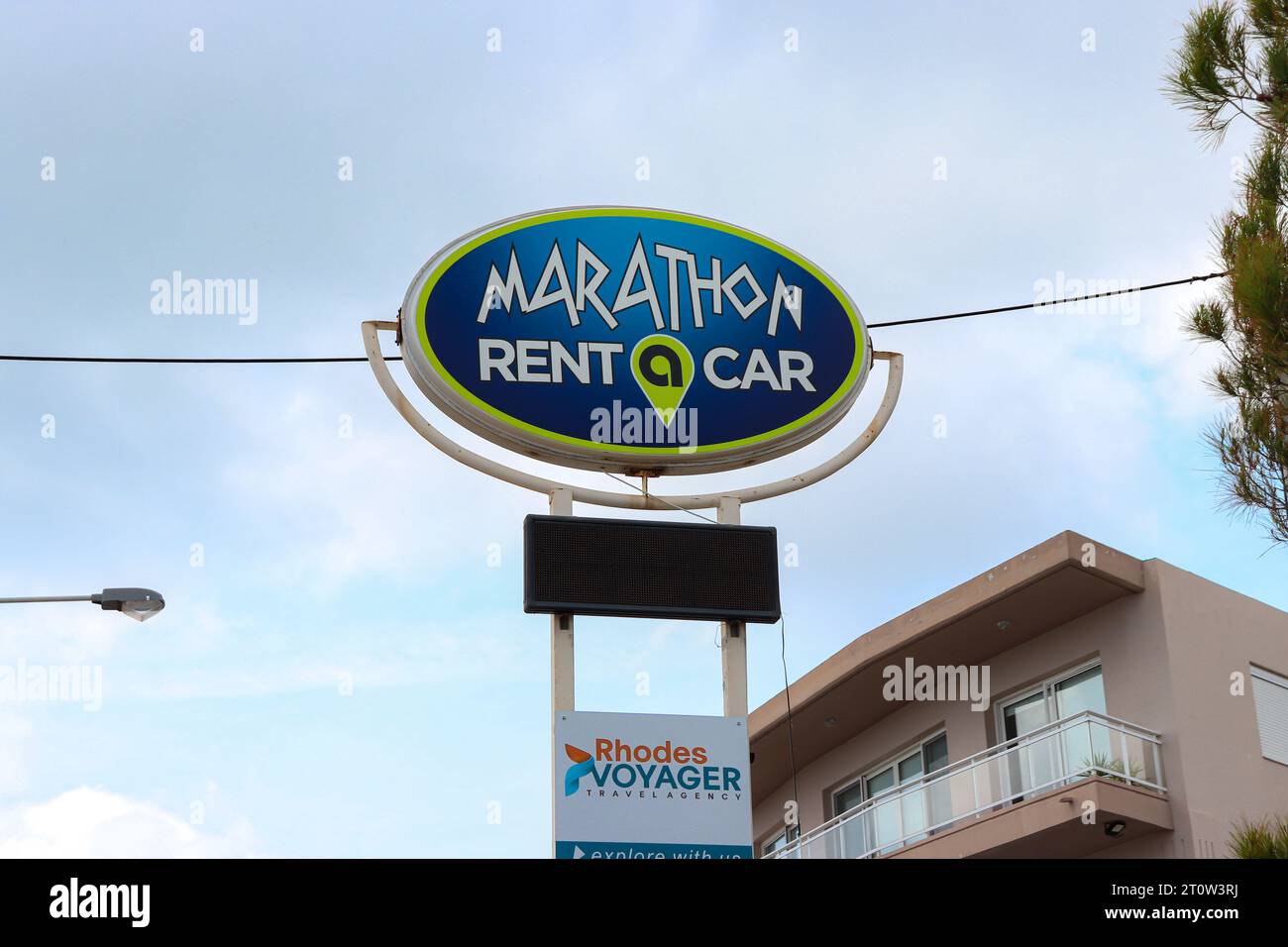 Marathon Rent a Car business office sign informing tourist people of store location Stock Photo