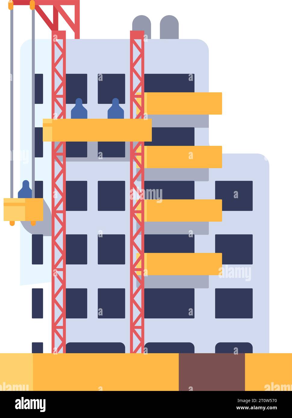 Construction process. Residential house building. Industrial crane