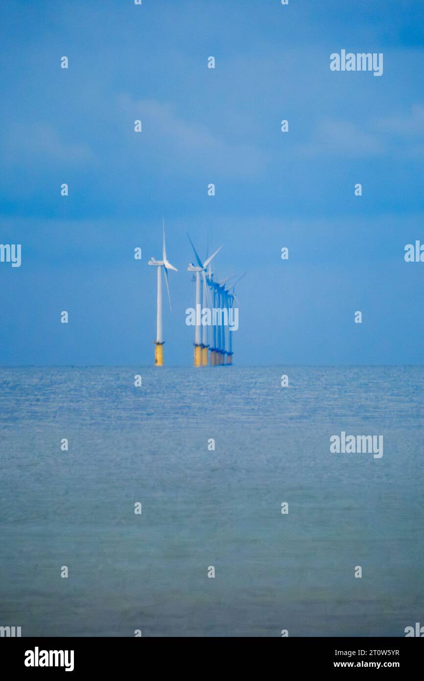Rampion Wind Farm seen from Worthing in the early morning of Thursday 31 August 2023 Stock Photo