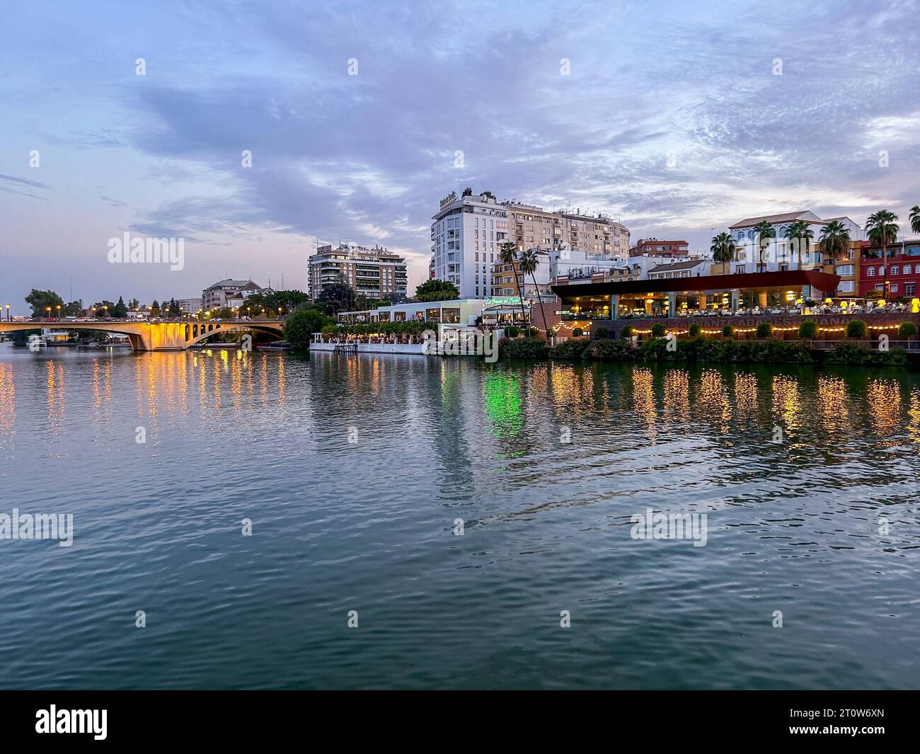 Seville, Spain, Wide Angle View, Waterfront Development, Urban Scenics, 'Canal Alfonso  XIII' Cityscape Stock Photo