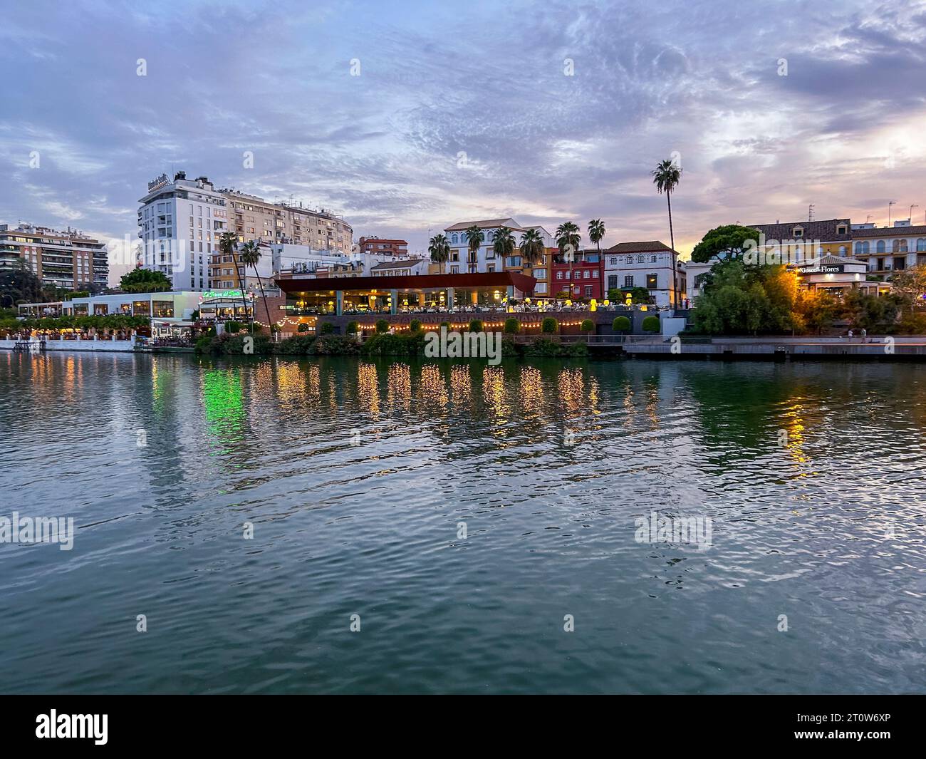 Seville, Spain, Wide Angle View, Waterfront Development, Urban Scenics, 'Canal Alfonso  XIII' Cityscape Stock Photo