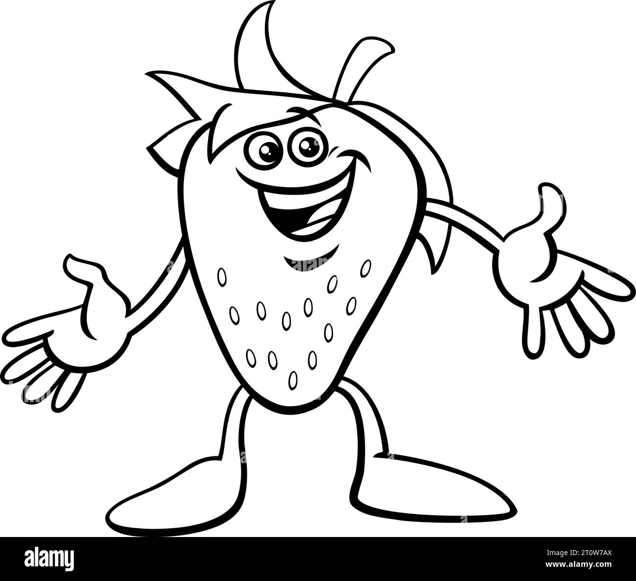 Black and white cartoon illustration of funny strawberry fruit comic character coloring page Stock Vector