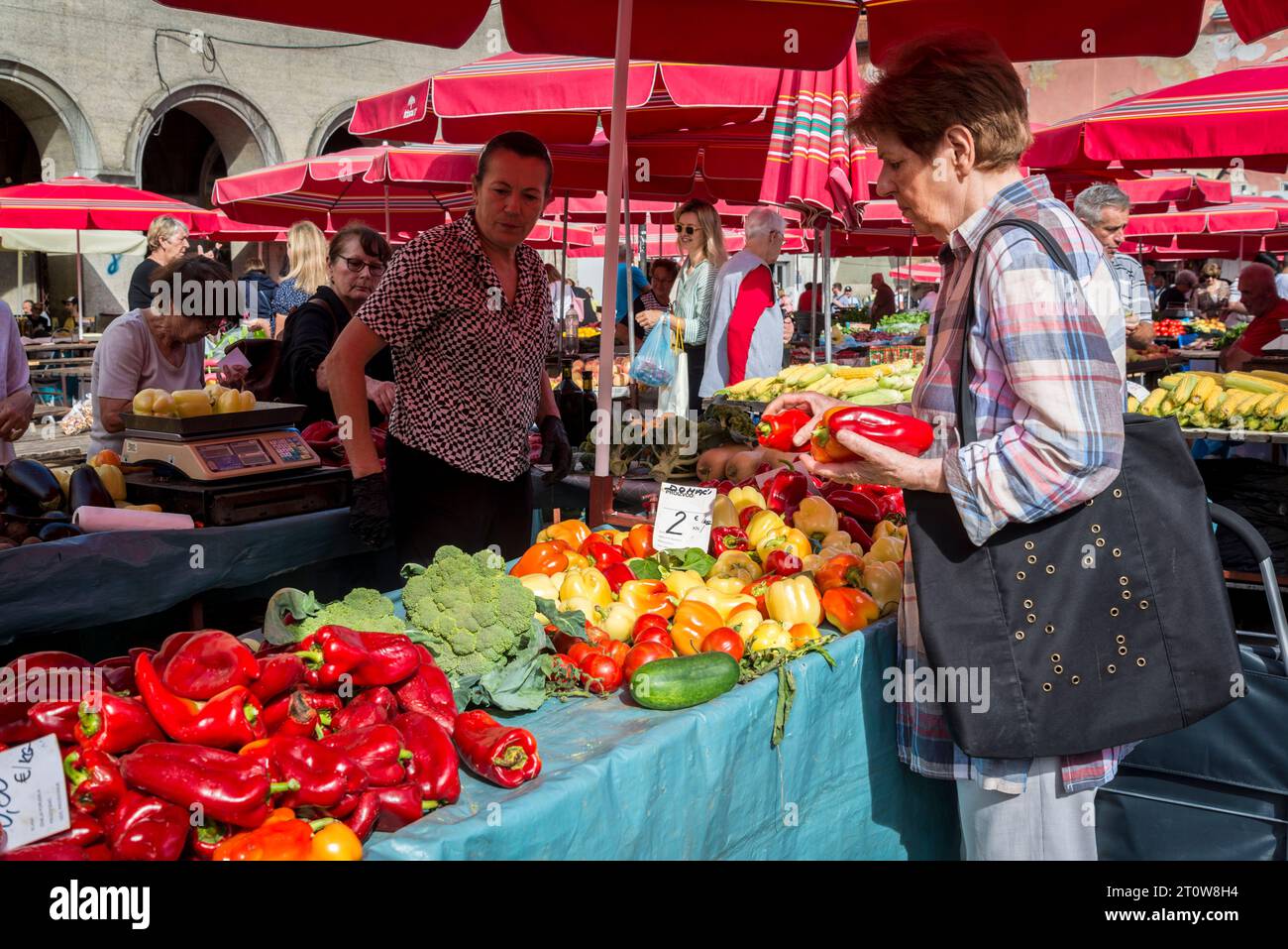 Dolac Market, traditional fruit and vegetable market, Zagreb, Croatia Stock Photo