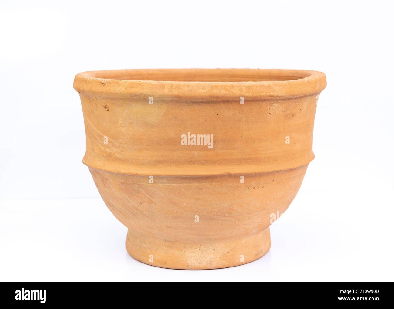 Closeup view of a large clay pot for plants isolated on white
