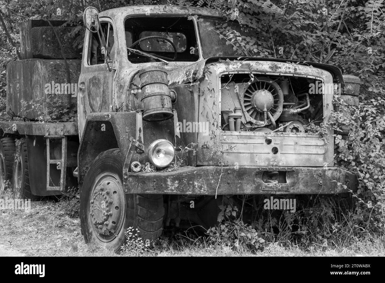 old vintage truck on the road Stock Photo Alamy