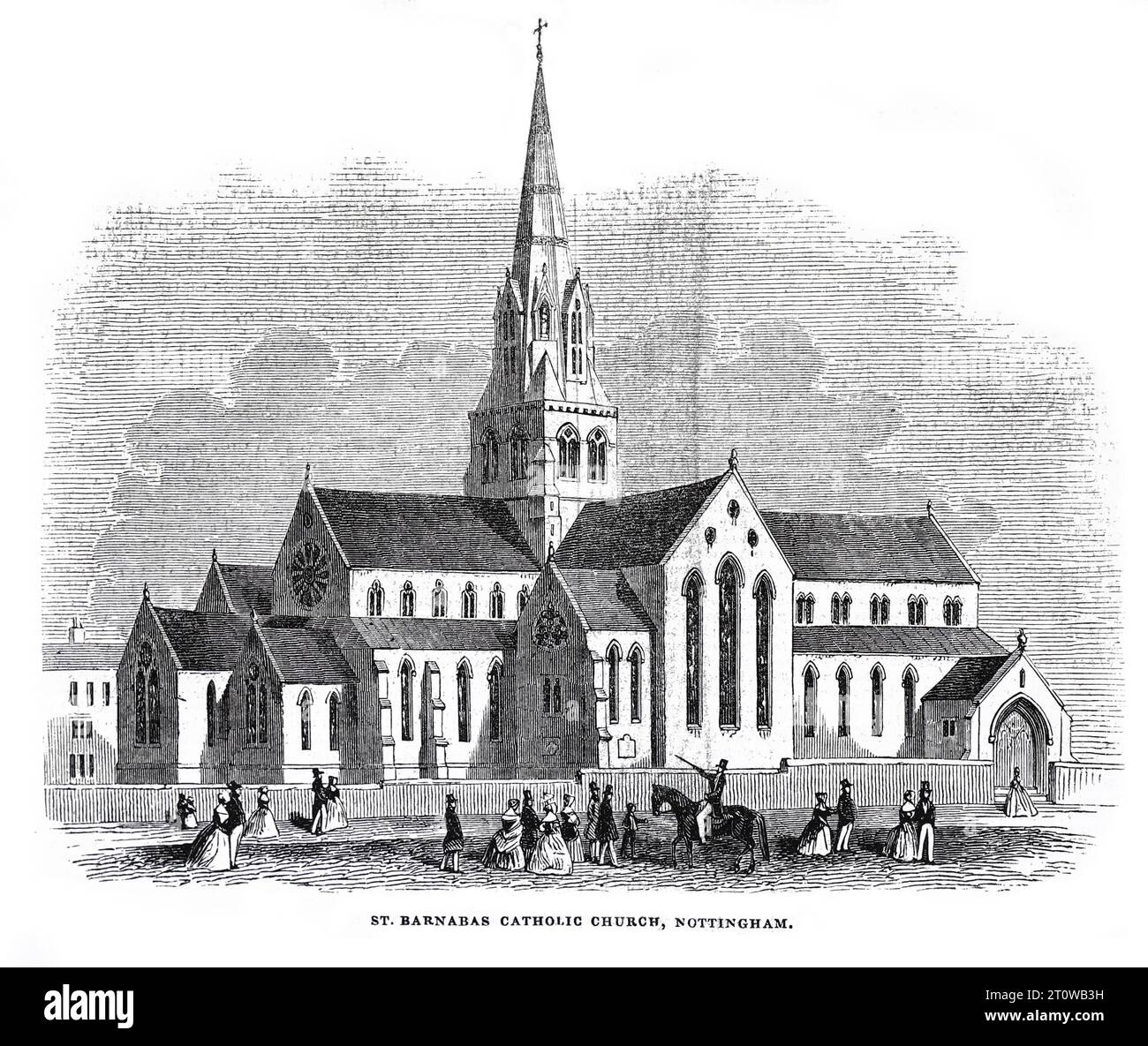 Roman Catholic Cathedral Church of St Barnabas  Nottingham, consecrated 27th August 1844. Black and White Illustration from the London Illustrated News; 31st August 1844. Stock Photo
