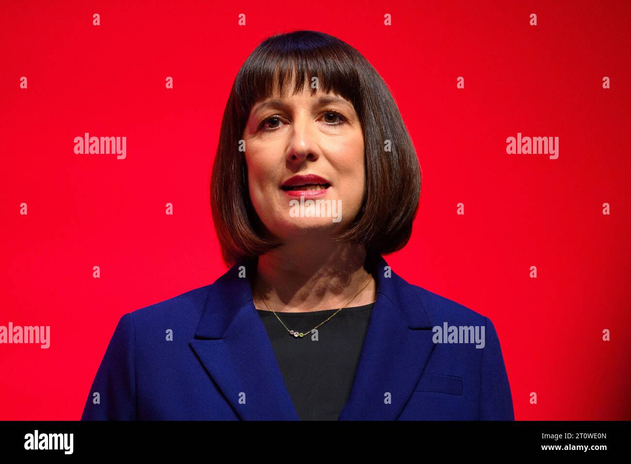 London, UK. 9 October 2023. Shadow Chancellor Rachel Reeves speaking ...