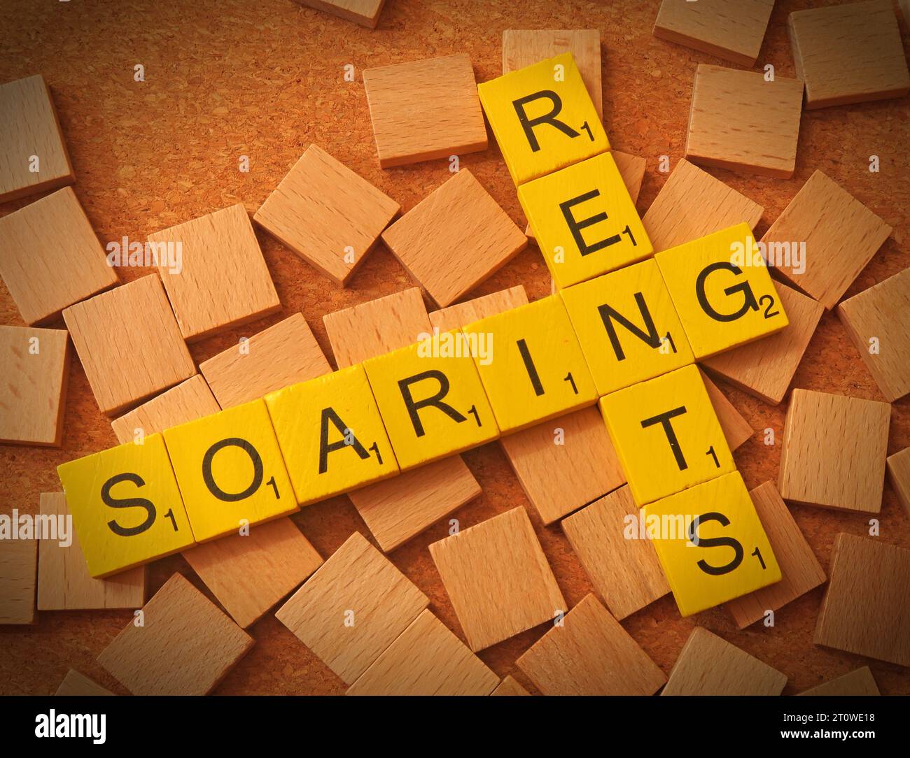 Soaring Rents spelled out in Scrabble letters Stock Photo