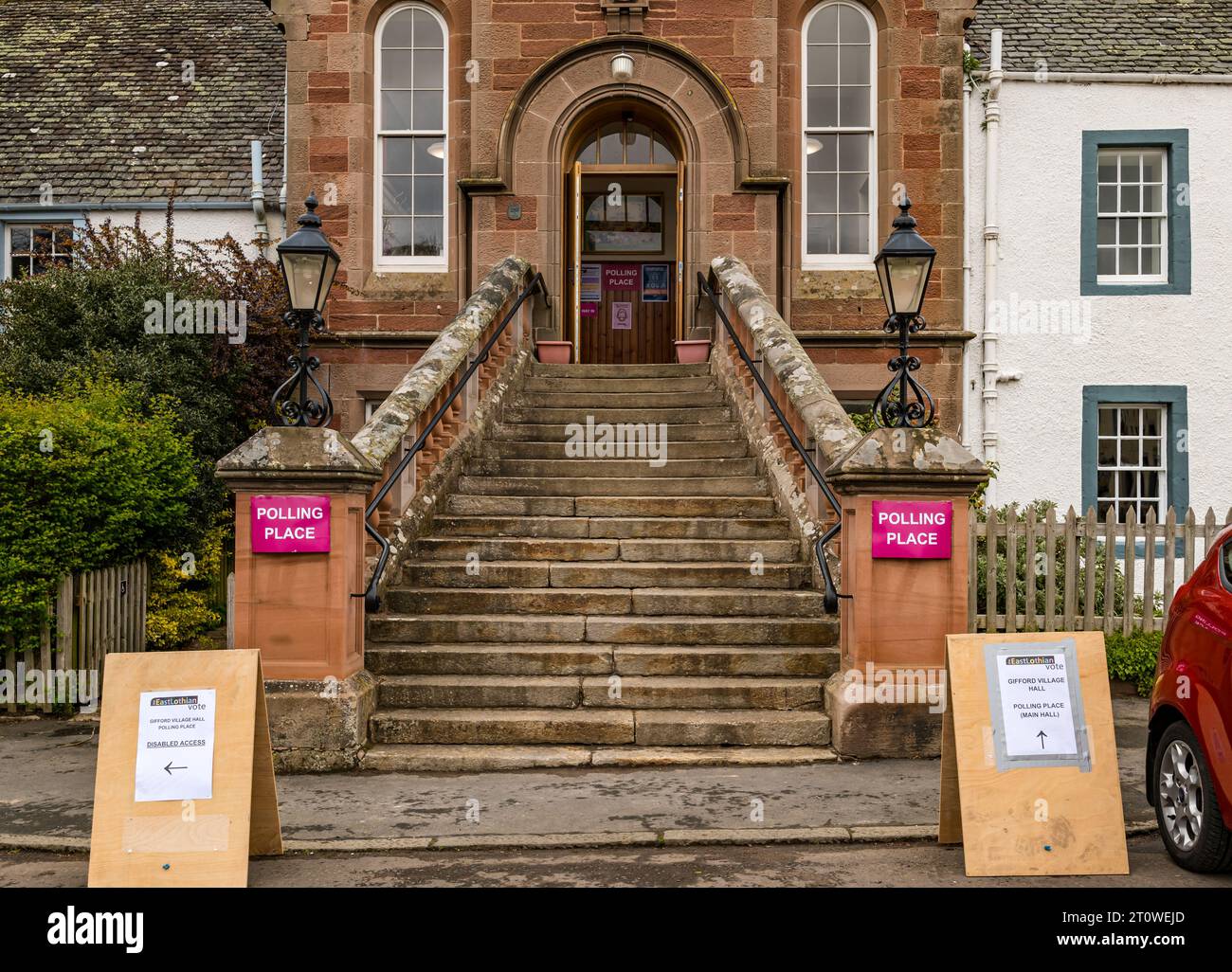 Polling place in Gifford village, Scottish election 2021, East Lothian, Scotland, UK Stock Photo