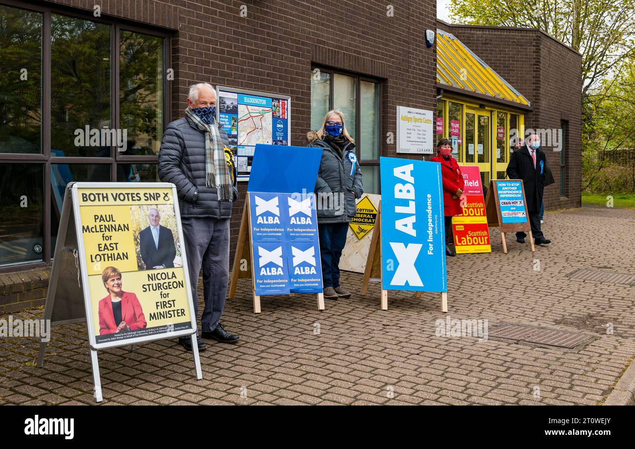 Party supporters outside polling place, Haddington, Scottish parliament