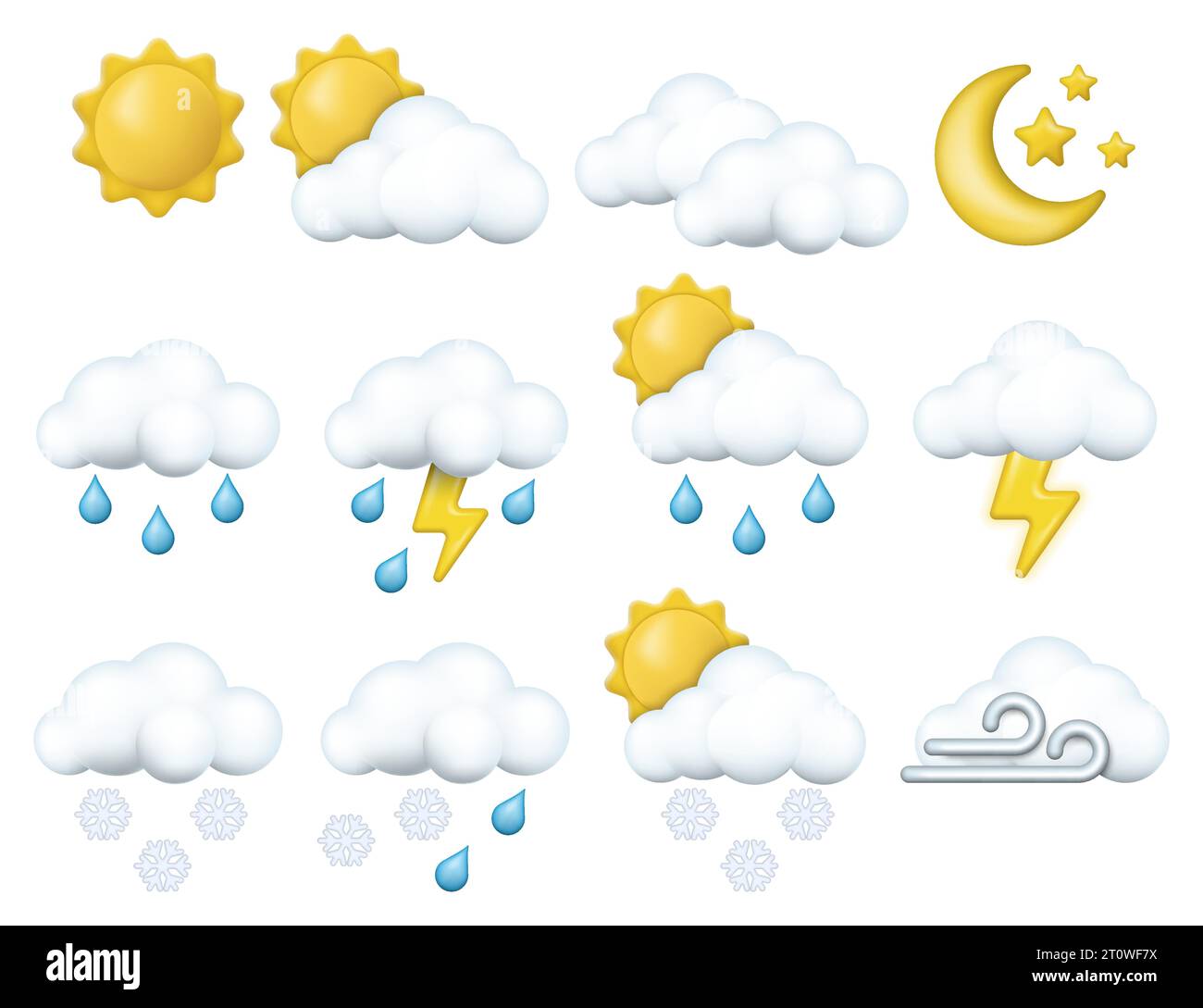 Set of 3d render meteorology icons. Weather conditions and various forecast icons. Vector illustration. Eps 10. Stock Vector