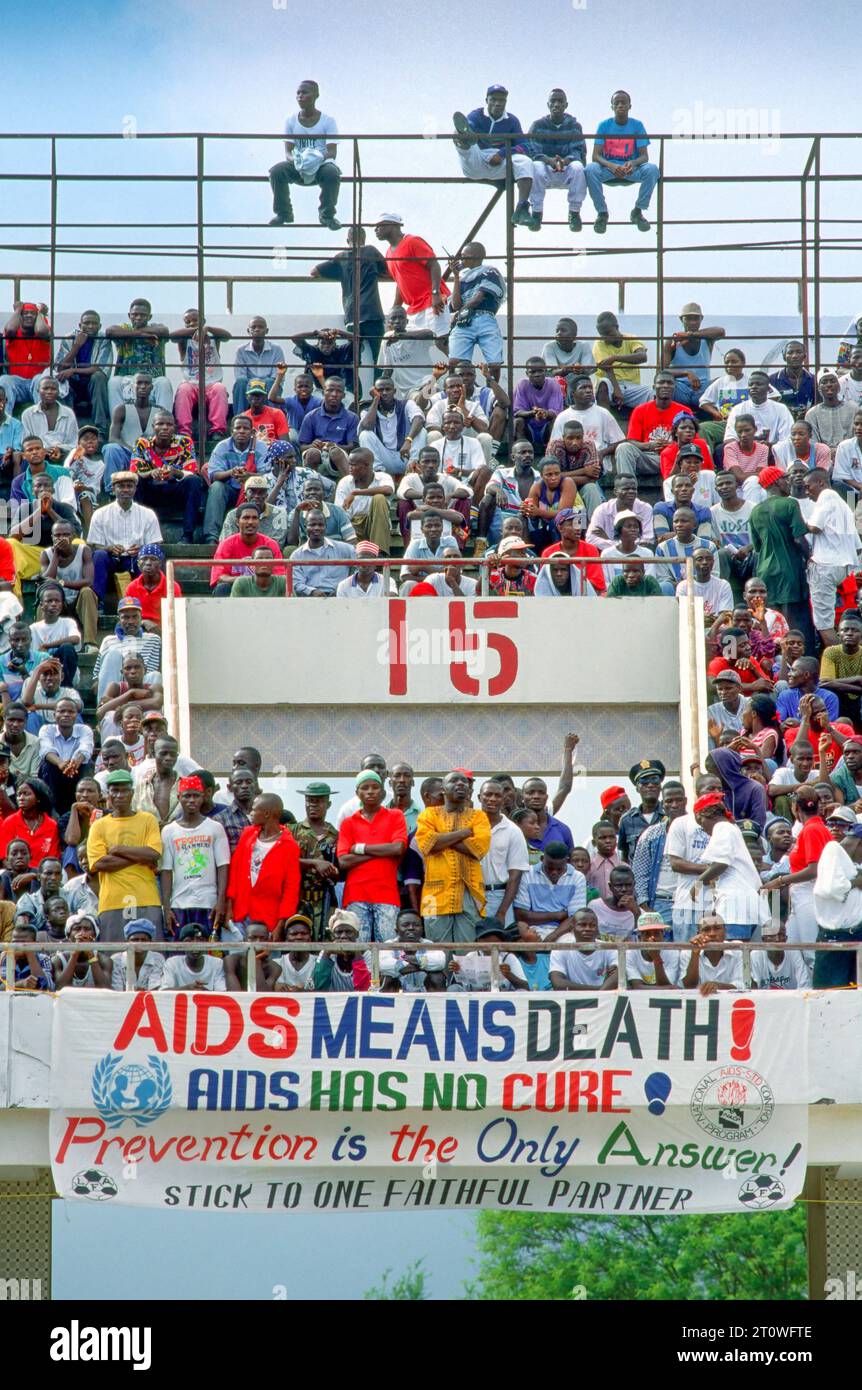 Liberia, Unicef aids prevention campaign at a soccer match in stadium Monrovia. Stock Photo