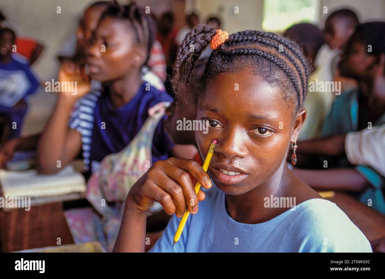 Liberia, Monrovia; schoolgirl in the classroom. Stock Photo