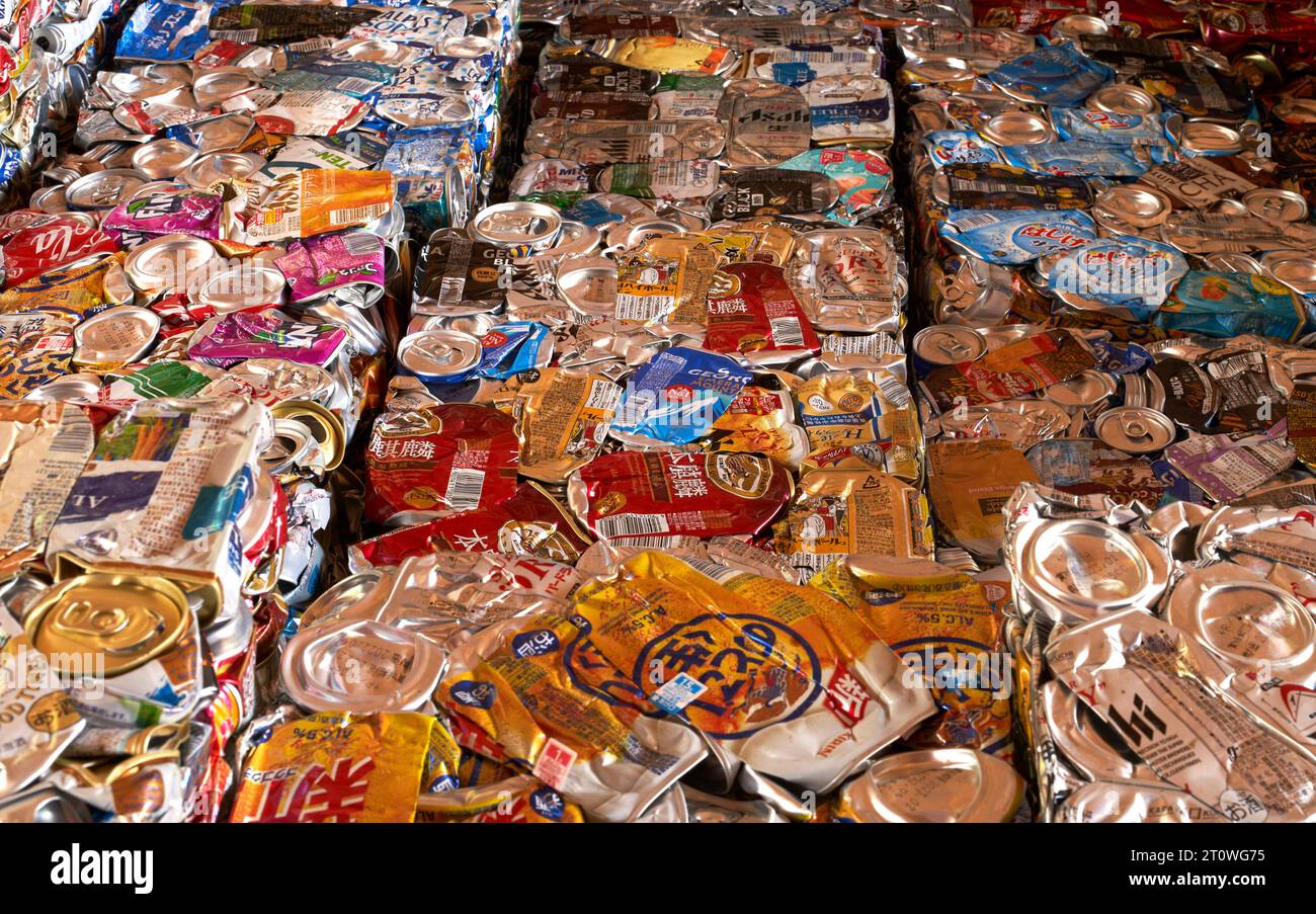 Waste recycling centre with crushed tin cans. Kamikatsu Zero Waste Centre and Y hotel, Kamikatsu