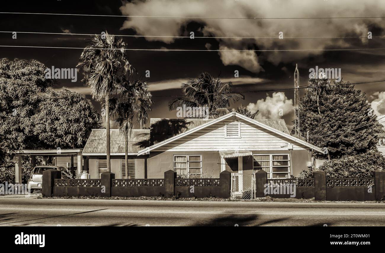 Grand Cayman, Cayman Islands, Dec 12th 2016, view of a Caribbean-style house in the West Bay district by the roadside Stock Photo