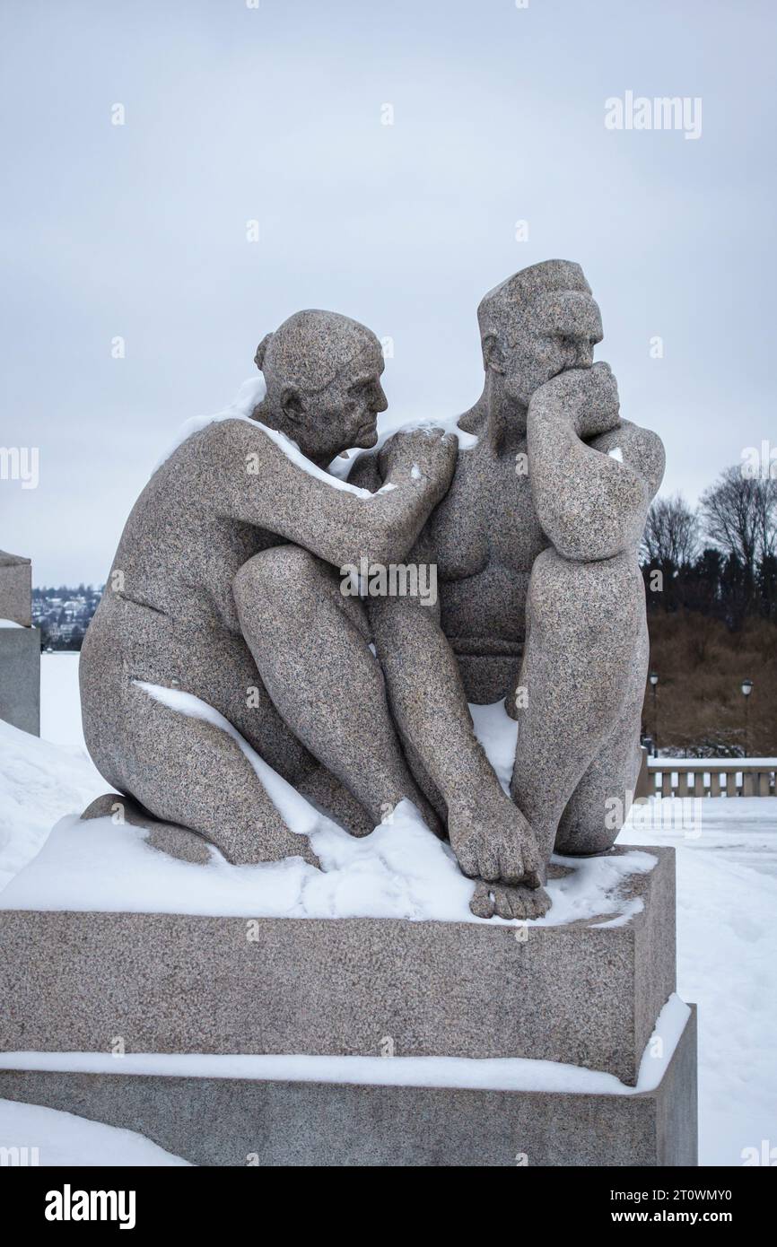 Sculptures by Gustav Vigeland at the Vigeland Installation in Frogner Park, Oslo, Norway. A mother and her son Stock Photo