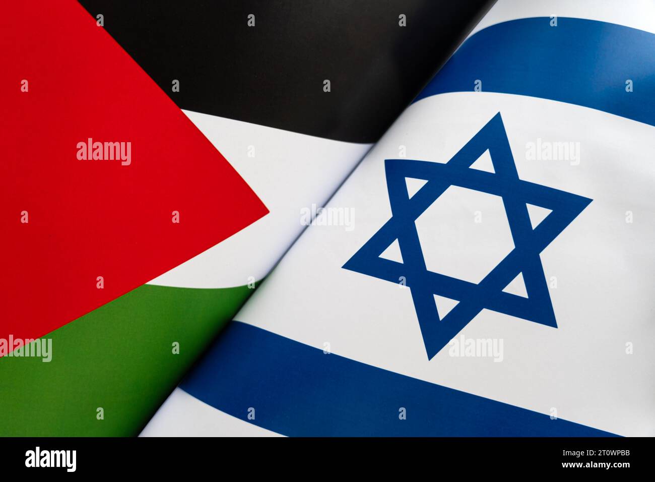 Background of the flags of the Israel and palestine. The concept of interaction or counteraction between the two countries. International relations. p Stock Photo