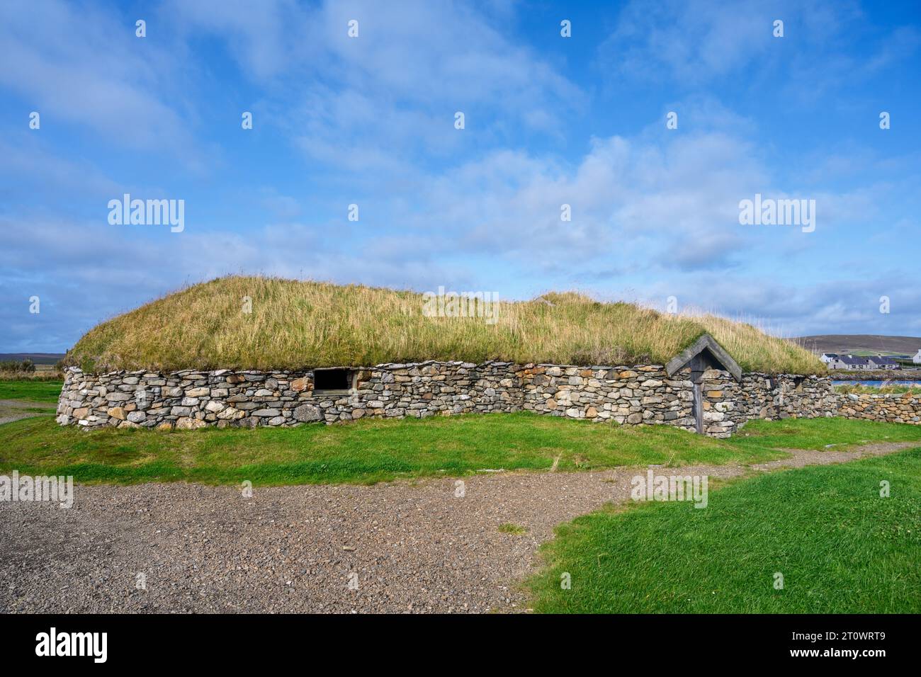 Viking Longhouse at Haroldswick, Unst, Shetland, Scotland, UK Stock Photo