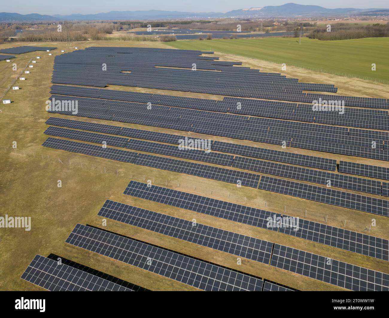Aerial view solar panels dusk hi-res stock photography and images - Alamy