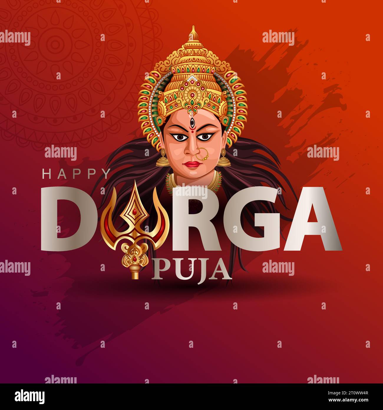 Indian God shri Druga in Happy Durga Puja Subh Navratri red background. vector illustration design Stock Vector