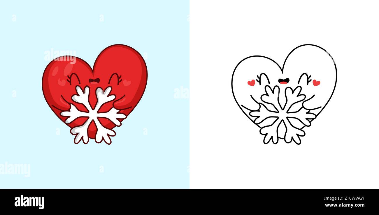 Kawaii New Year Heart Clipart Multicolored and Black and White. Cute ...