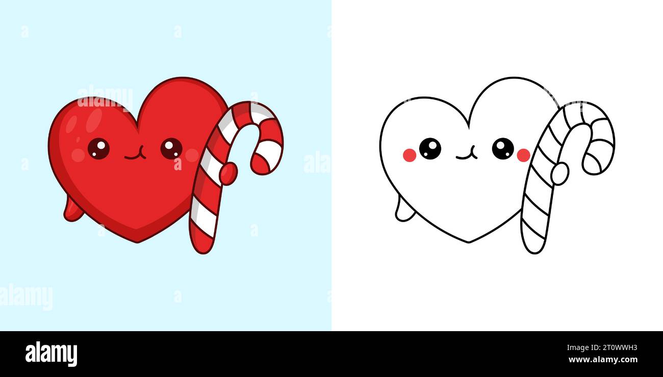 Kawaii Xmas Heart Multicolored and Black and White. Beautiful Clip Art ...