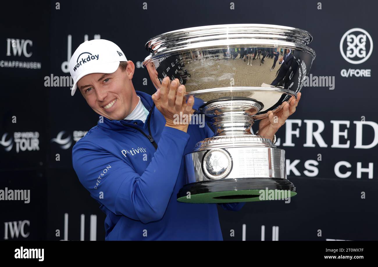 Matt Fitzpatrick celebrates with the trophy following day five of the