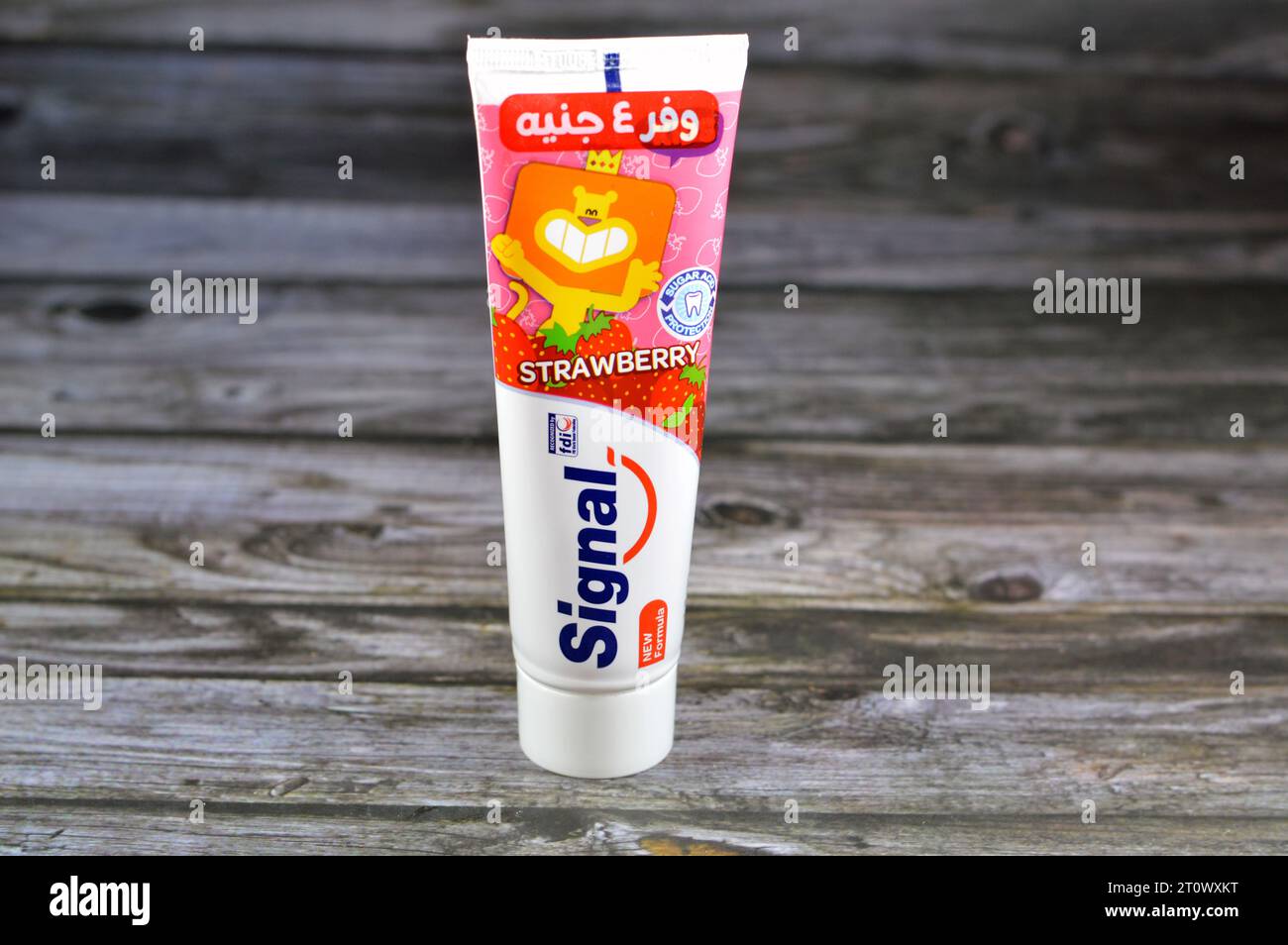 Cairo, Egypt, October 5 2023 Signal toothpaste strawberry kids