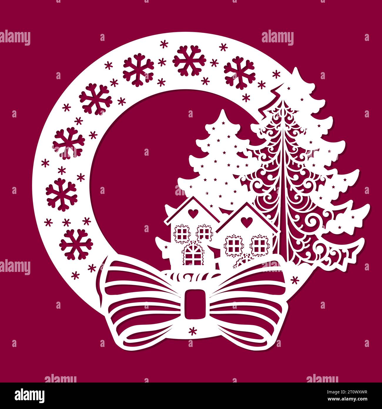 Template for laser cutting. Christmas wreath. Vector Stock Vector