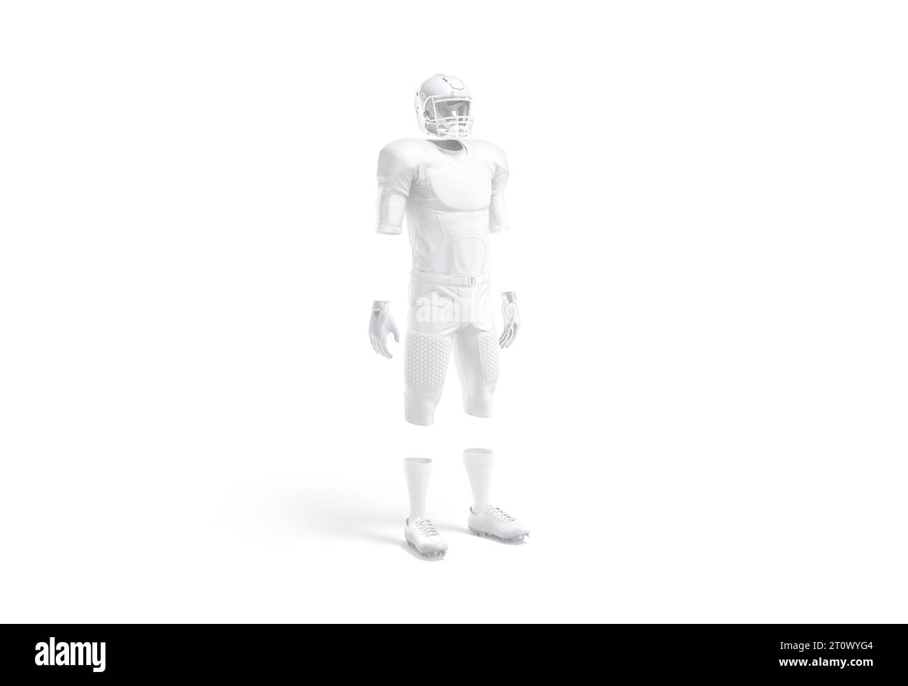 Blank white american football uniform mockup, side view, 3d rendering. Empty protective armour suit for soccer sport club mock up, isolated. Clear gea Stock Photo