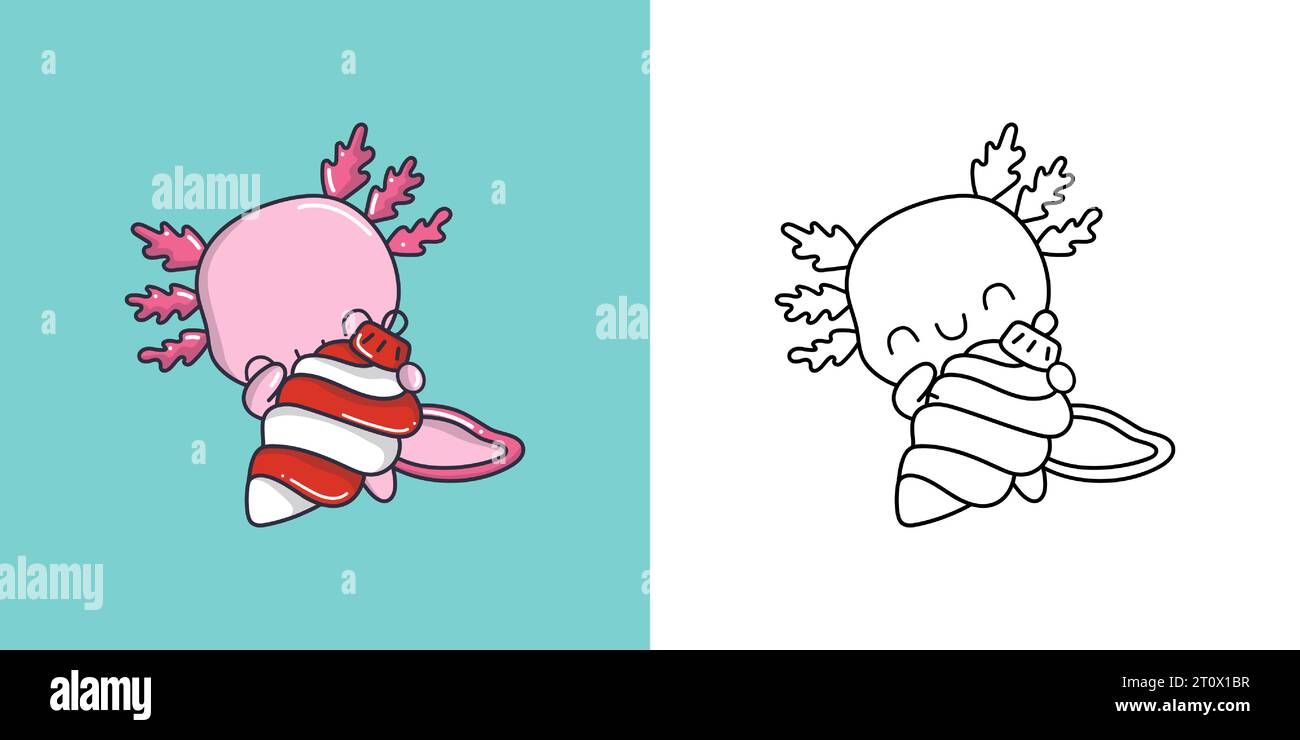 Cute Xmas Axolotl Clipart for Coloring Page and Illustration. Happy ...