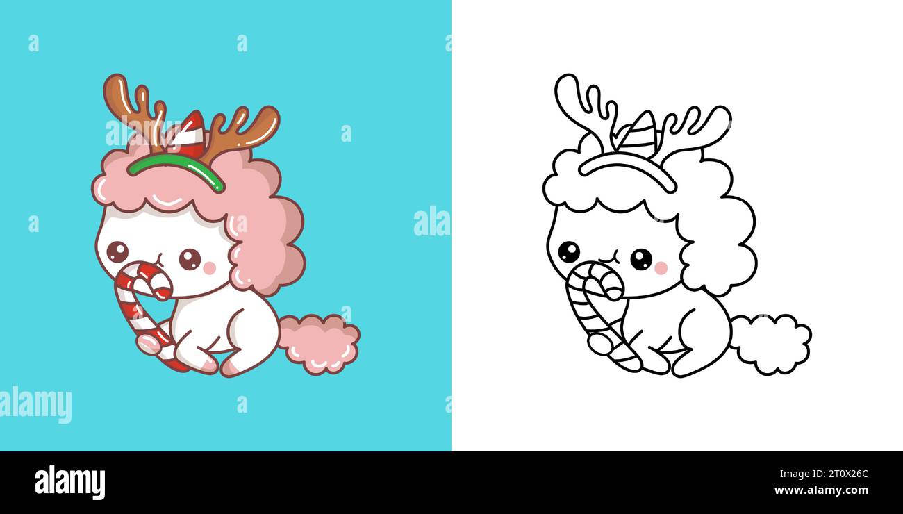 Kawaii Xmas Unicorn Multicolored and Black and White. Beautiful Clip ...