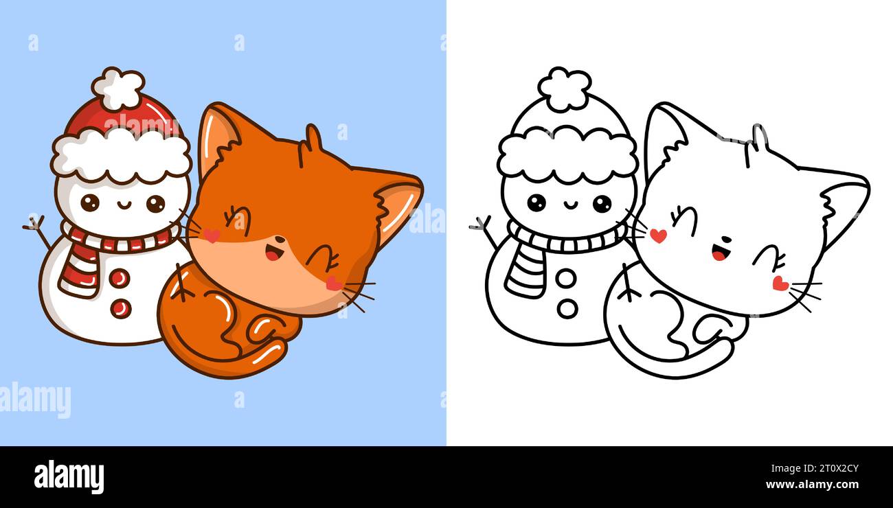 Clipart Christmas Red Cat Multicolored and Black and White. Cute Clip ...