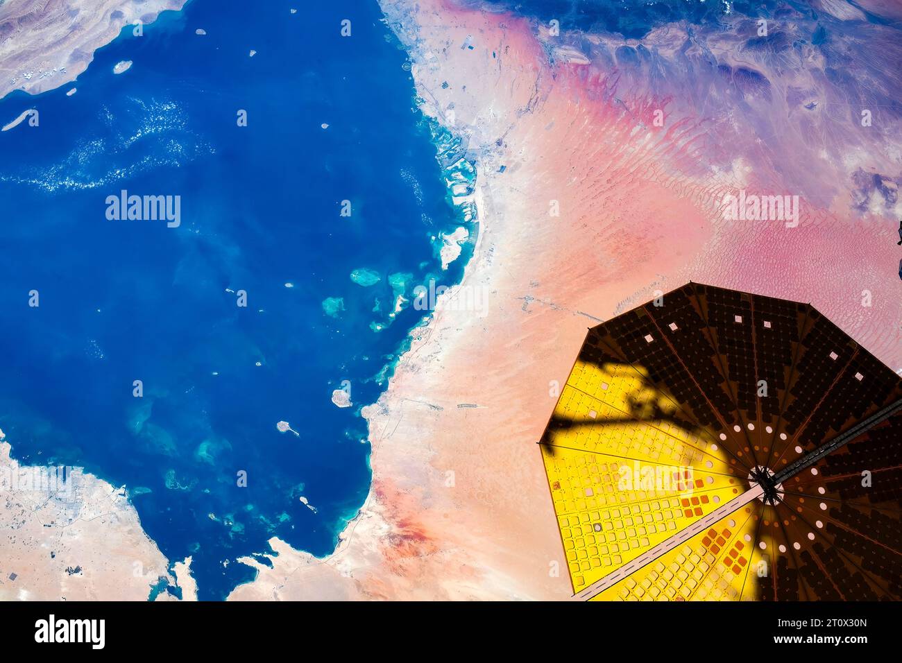 Persian Gulf. Digital enhancement of a NASA image. Media usage guidelines: https://www.nasa.gov/nasa-brand-center/images-and-media/ Stock Photo