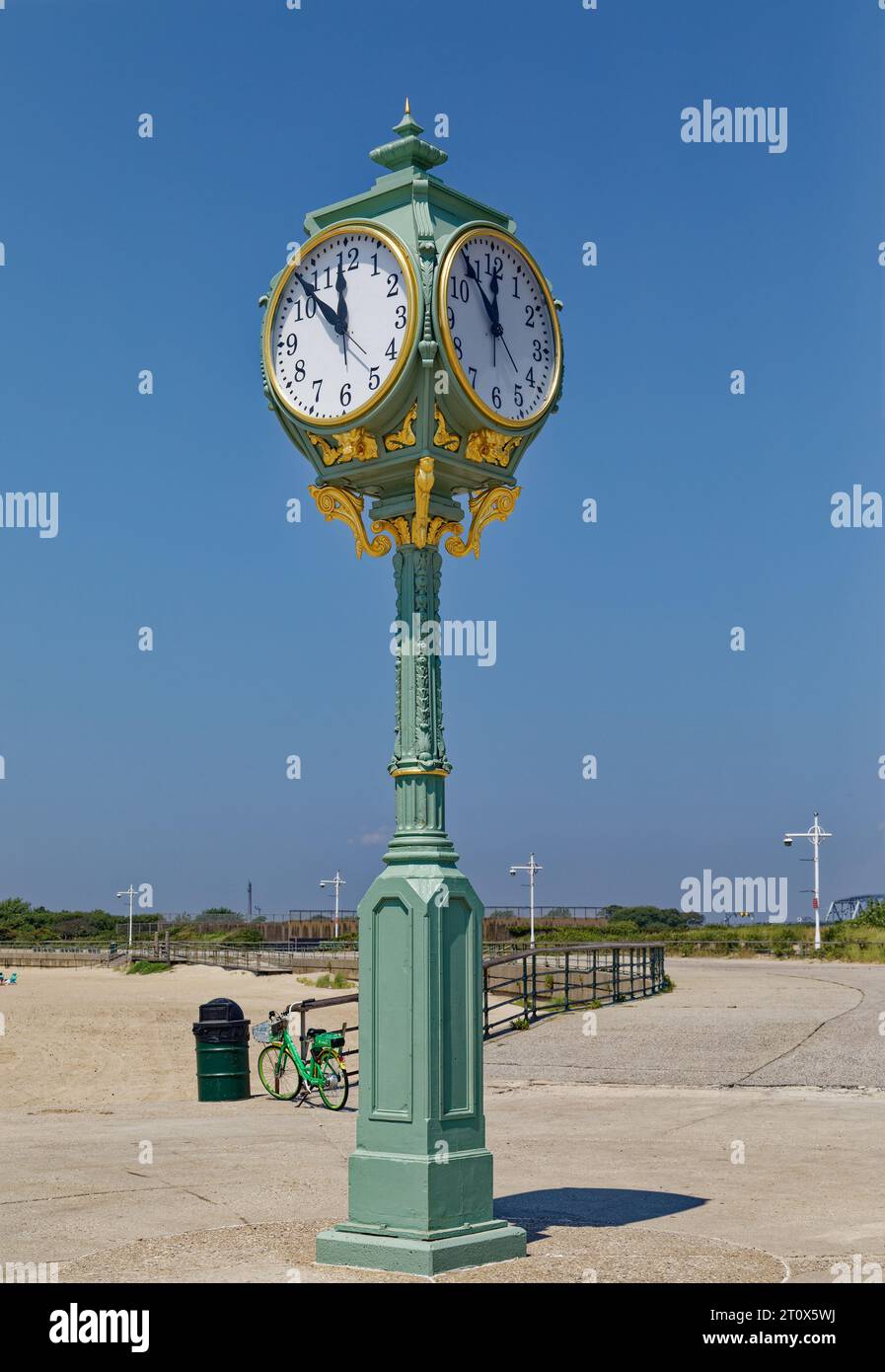 The National Park Service restored the Wise Clock at Jacob Riis Park in 2019, a few months before this photo. Stock Photo