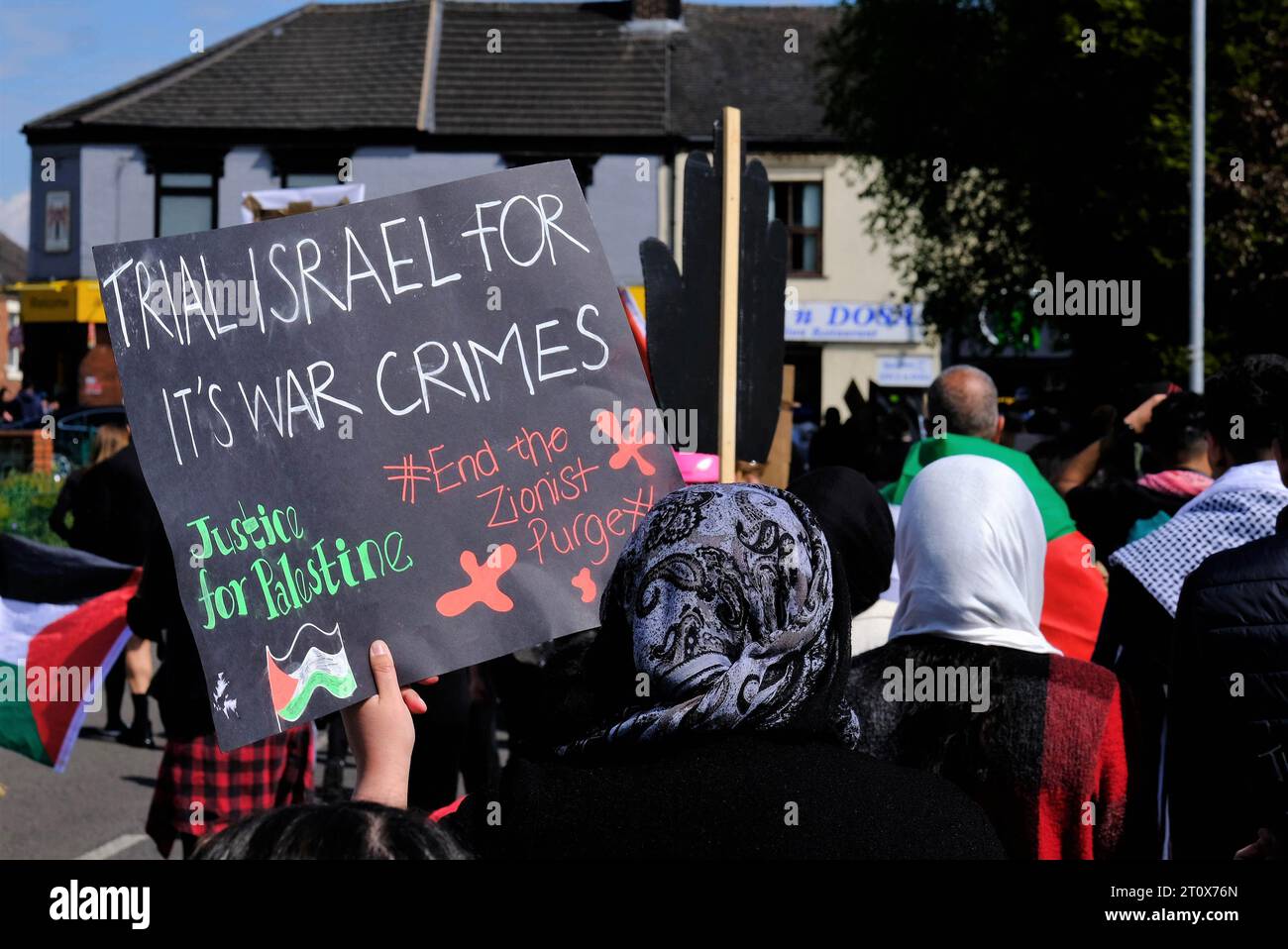 Hanley Park, Stoke on Trent, UK. 29th May 2021. Protesters march in Stoke on Trent demanding Freedom for Palestine and the end of oppression. Stock Photo