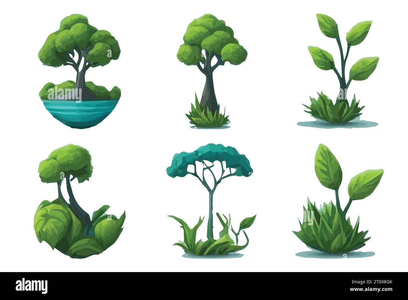 A collection of cartoon shrubs and trees Stock Vector